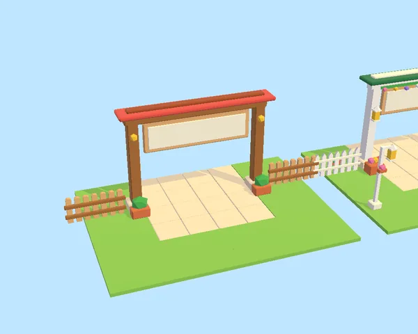 The nursery entrance, fence, lamps and path in the Wooden style