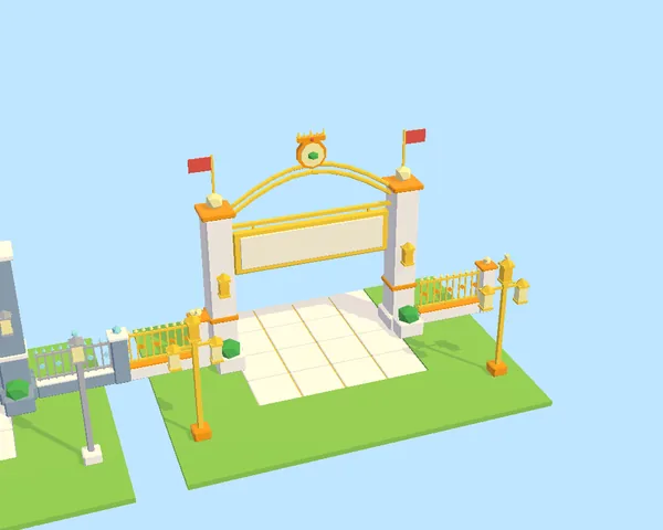 The nursery entrance, fence, lamps and path in the Golden style